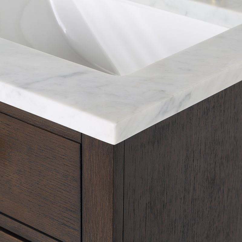 Water Creation Chestnut 24" Single Sink Carrara White Marble Countertop Vanity In Brown Oak with Grooseneck Faucet CH24CW06BK-000BL1406