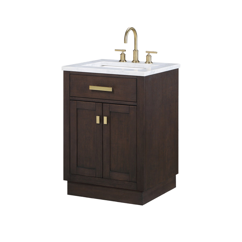 Water Creation Chestnut 24" Single Sink Carrara White Marble Countertop Vanity In Brown Oak with Mirror CH24CW06BK-R21000000