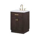 Water Creation Chestnut 24" Single Sink Carrara White Marble Countertop Vanity In Brown Oak with Grooseneck Faucet CH24CW06BK-000BL1406