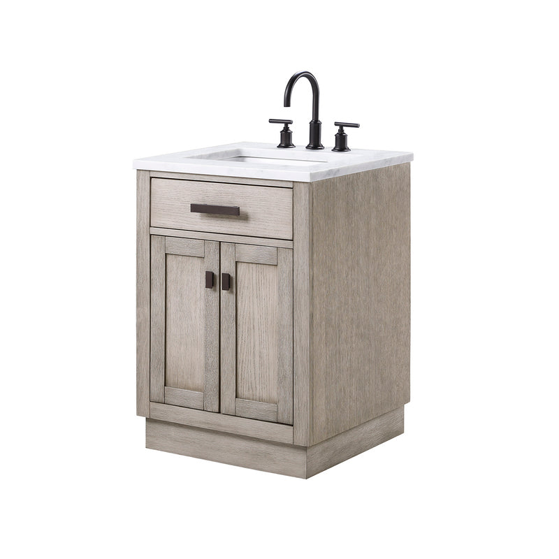 Water Creation Chestnut 24" Single Sink Carrara White Marble Countertop Vanity In Gray Oak CH24CW03GK-000000000