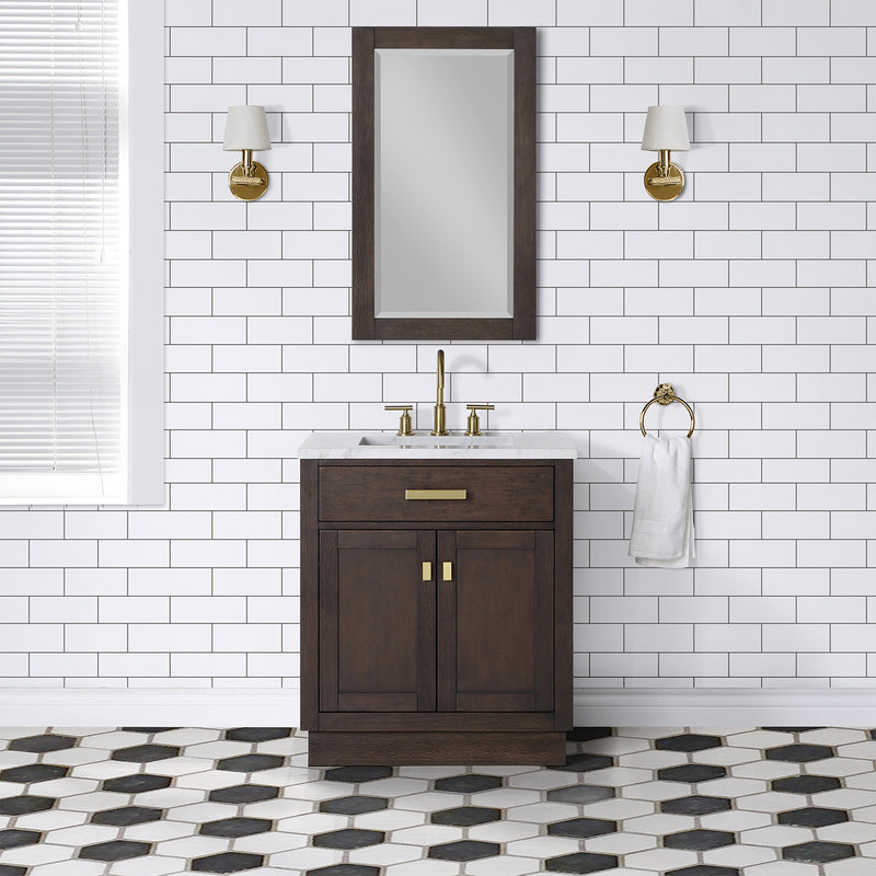 Water Creation Chestnut 30" Single Sink Carrara White Marble Countertop Vanity In Brown Oak CH30CW06BK-000000000