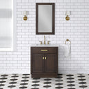 Water Creation Chestnut 30" Single Sink Carrara White Marble Countertop Vanity In Brown Oak with Mirror CH30CW06BK-R21000000