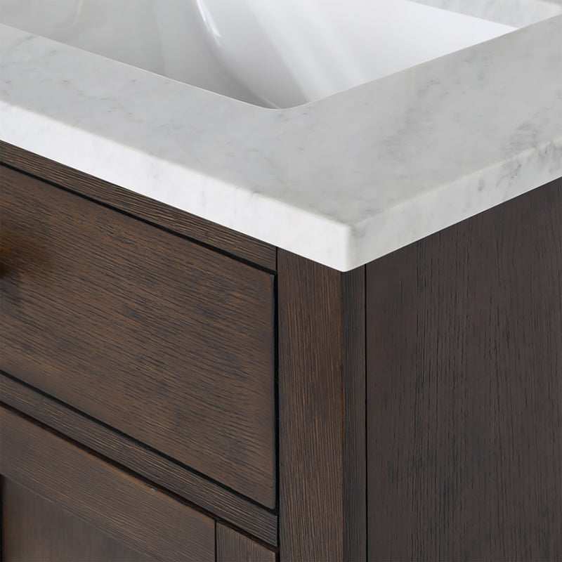 Water Creation Chestnut 30" Single Sink Carrara White Marble Countertop Vanity In Brown Oak CH30CW06BK-000000000