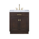 Water Creation Chestnut 30" Single Sink Carrara White Marble Countertop Vanity In Brown Oak with Grooseneck Faucet CH30CW06BK-000BL1406