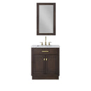 Water Creation Chestnut 30" Single Sink Carrara White Marble Countertop Vanity In Brown Oak with Mirror CH30CW06BK-R21000000