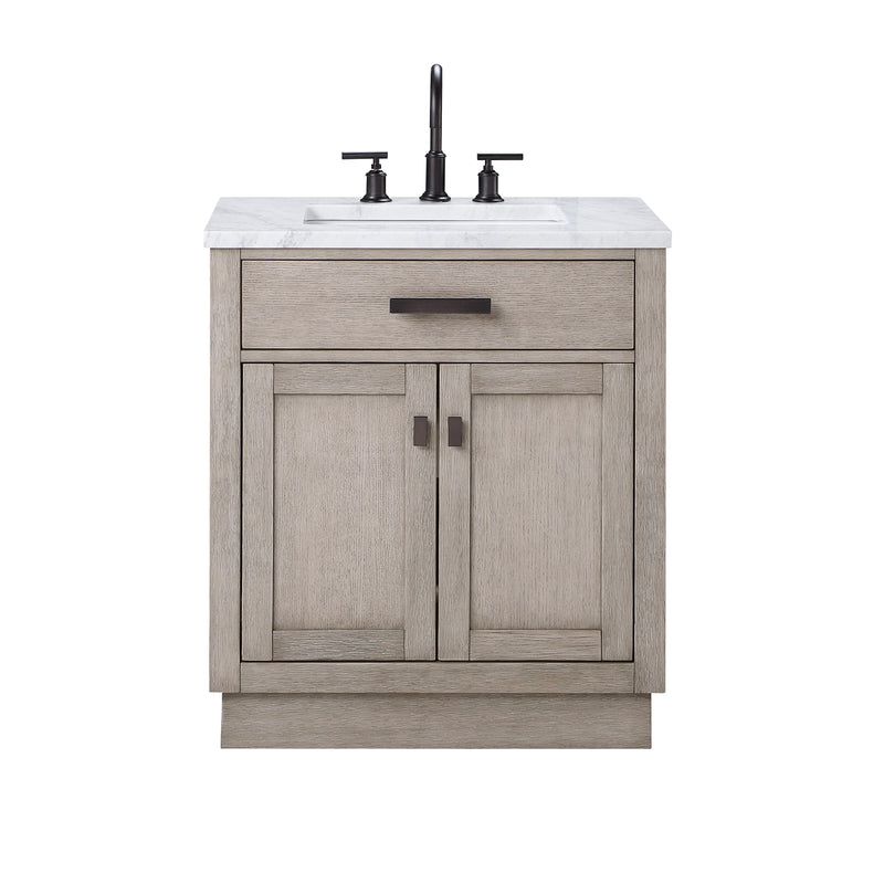 Water Creation Chestnut 30" Single Sink Carrara White Marble Countertop Vanity In Gray Oak CH30CW03GK-000000000