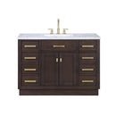 Water Creation Chestnut 48" Single Sink Carrara White Marble Countertop Vanity In Brown Oak with Grooseneck Faucet CH48CW06BK-000BL1406