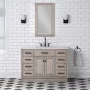 Water Creation Chestnut 48" Single Sink Carrara White Marble Countertop Vanity In Gray Oak with Grooseneck Faucet and Mirror CH48CW03GK-R21BL1403