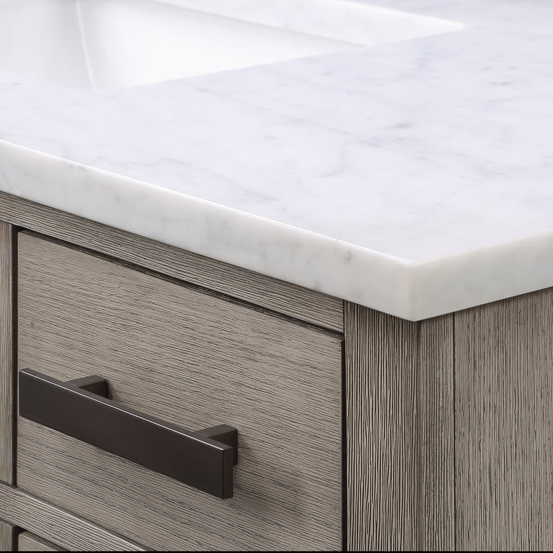 Water Creation Chestnut 48" Single Sink Carrara White Marble Countertop Vanity In Gray Oak CH48CW03GK-000000000