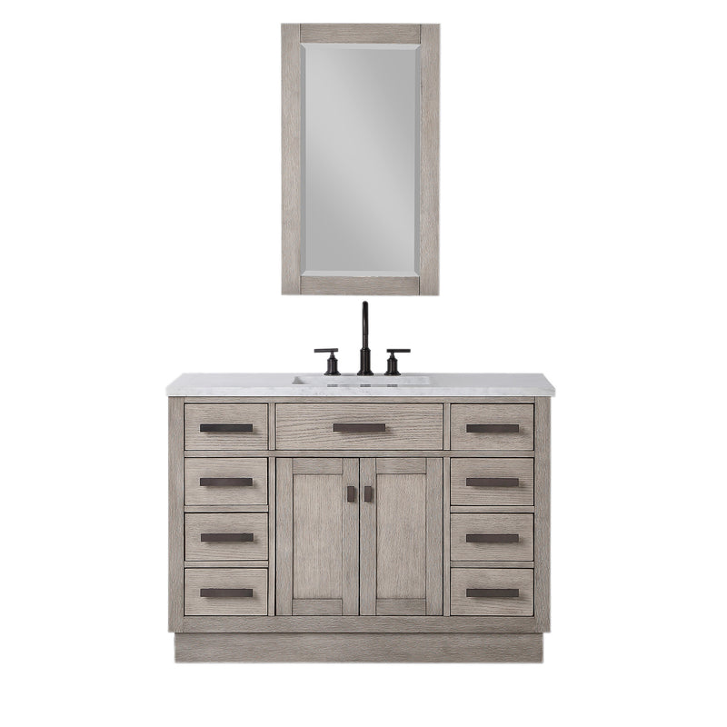 Water Creation Chestnut 48" Single Sink Carrara White Marble Countertop Vanity In Gray Oak with Mirror CH48CW03GK-R21000000