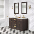 Water Creation Chestnut 60" Double Sink Carrara White Marble Countertop Vanity In Brown Oak CH60CW06BK-000000000