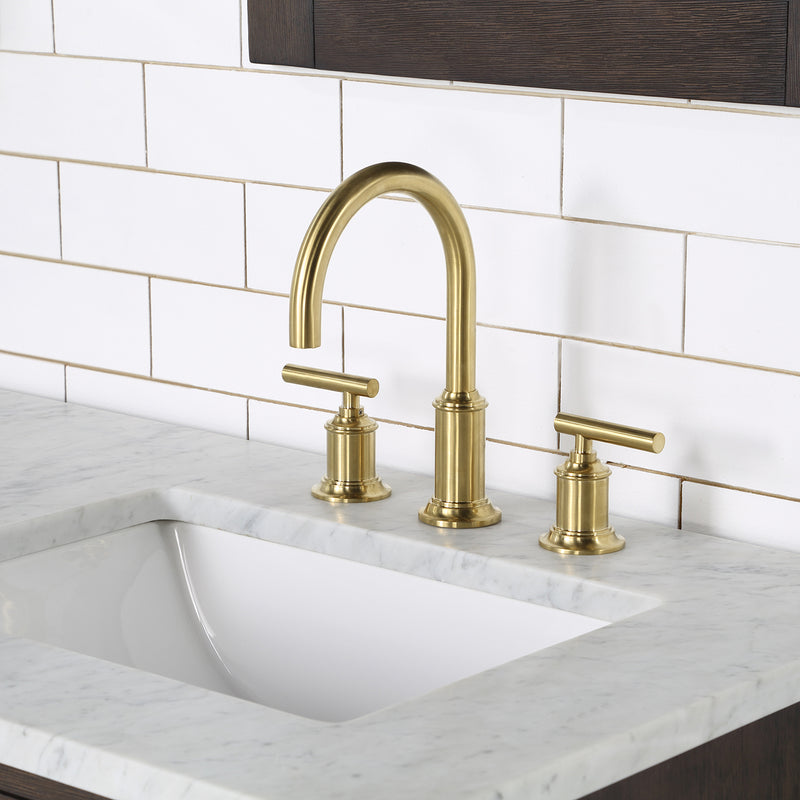 Water Creation Chestnut 60" Double Sink Carrara White Marble Countertop Vanity In Brown Oak with Grooseneck Faucets and Mirrors CH60CW06BK-R21BL1406