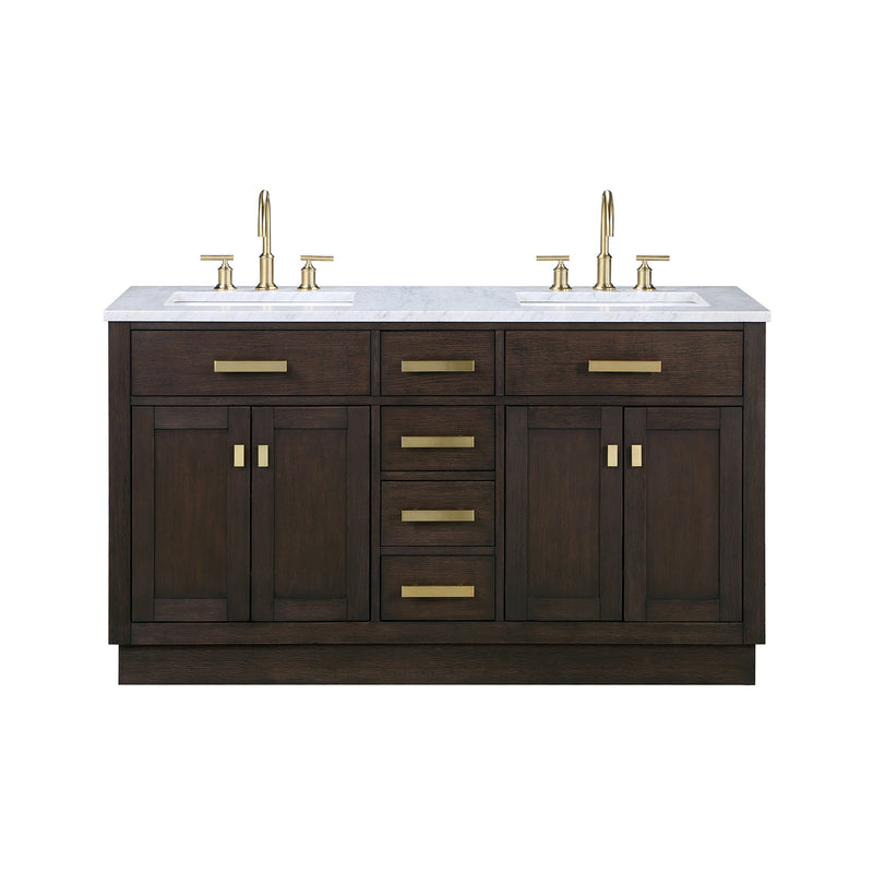 Water Creation Chestnut 60" Double Sink Carrara White Marble Countertop Vanity In Brown Oak CH60CW06BK-000000000