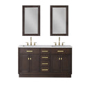 Water Creation Chestnut 60" Double Sink Carrara White Marble Countertop Vanity In Brown Oak with Grooseneck Faucets and Mirrors CH60CW06BK-R21BL1406