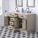 Water Creation Chestnut 60" Double Sink Carrara White Marble Countertop Vanity In Gray Oak CH60CW03GK-000000000