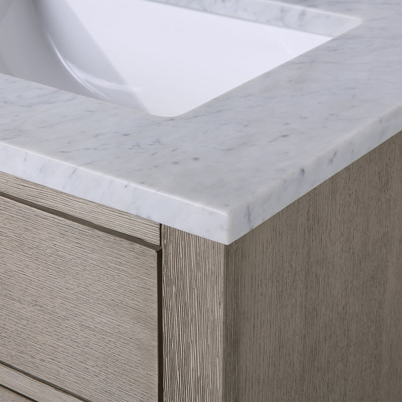 Water Creation Chestnut 60" Double Sink Carrara White Marble Countertop Vanity In Gray Oak CH60CW03GK-000000000