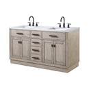 Water Creation Chestnut 60" Double Sink Carrara White Marble Countertop Vanity In Gray Oak with Grooseneck Faucets CH60CW03GK-000BL1403