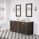 Water Creation Chestnut 72" Double Sink Carrara White Marble Countertop Vanity In Brown Oak with Grooseneck Faucets and Mirrors CH72CW06BK-R21BL1406