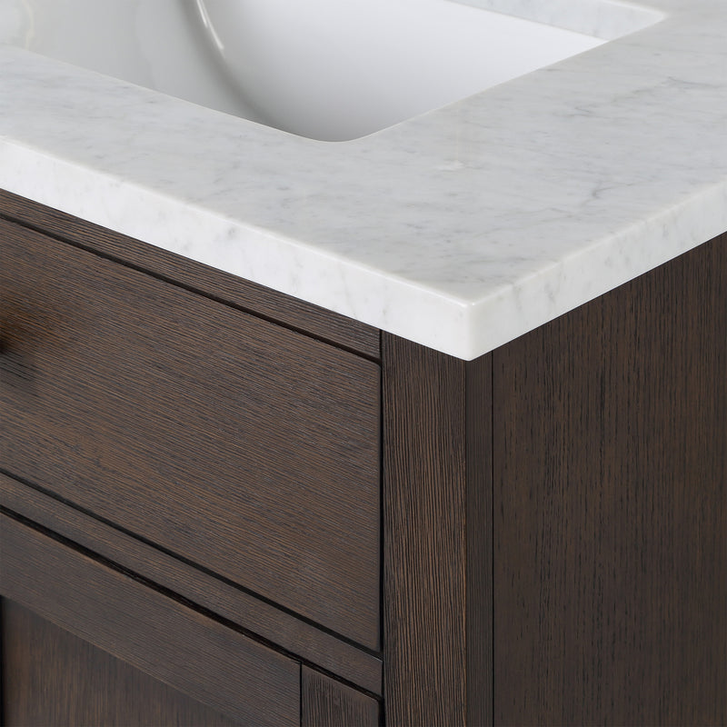 Water Creation Chestnut 72" Double Sink Carrara White Marble Countertop Vanity In Brown Oak with Grooseneck Faucets and Mirrors CH72CW06BK-R21BL1406