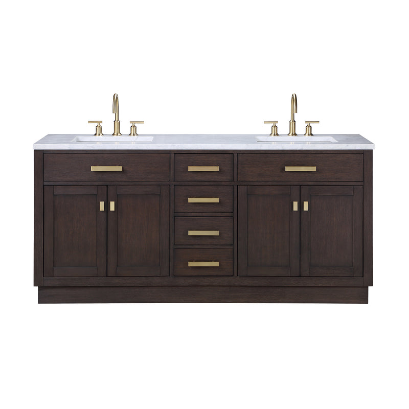 Water Creation Chestnut 72" Double Sink Carrara White Marble Countertop Vanity In Brown Oak CH72CW06BK-000000000