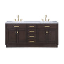 Water Creation Chestnut 72" Double Sink Carrara White Marble Countertop Vanity In Brown Oak with Grooseneck Faucets CH72CW06BK-000BL1406