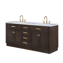 Water Creation Chestnut 72" Double Sink Carrara White Marble Countertop Vanity In Brown Oak with Grooseneck Faucets CH72CW06BK-000BL1406