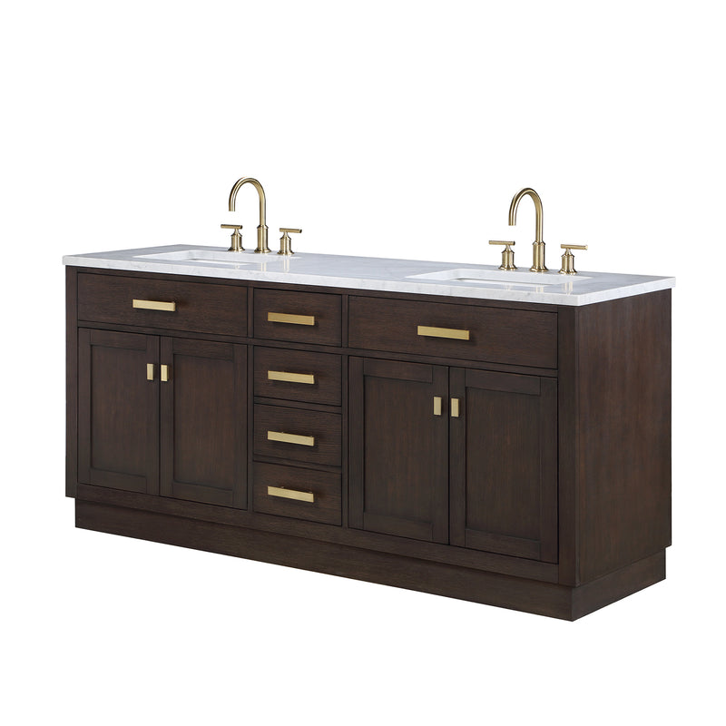 Water Creation Chestnut 72" Double Sink Carrara White Marble Countertop Vanity In Brown Oak CH72CW06BK-000000000