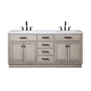 Water Creation Chestnut 72" Double Sink Carrara White Marble Countertop Vanity In Gray Oak with Grooseneck Faucets CH72CW03GK-000BL1403