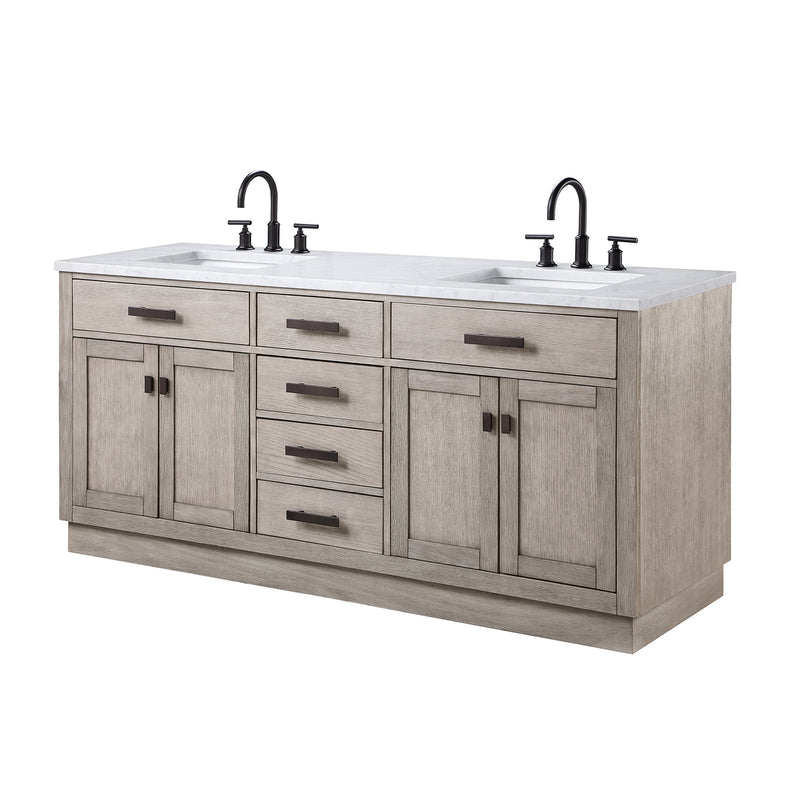 Water Creation Chestnut 72" Double Sink Carrara White Marble Countertop Vanity In Gray Oak CH72CW03GK-000000000