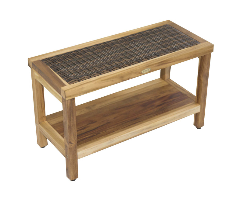 EcoDecor EarthyTeak Eleganto 30" Shower Stool with Viro Indoor or Outdoor Rattan Top and Shelf