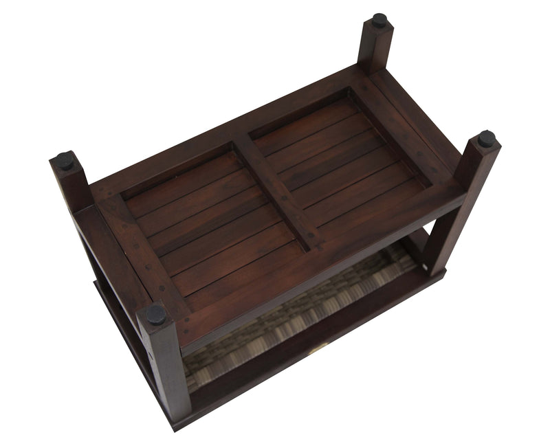 DecoTeak Eleganto 24" Teak Spa Bench with Viro Indoor or Outdoor Rattan Top and Shelf V-DT115