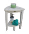 EcoDecor Coastal Vogue White Wash Oasis Compact Teak Corner Shower Bench with Shelf 18"