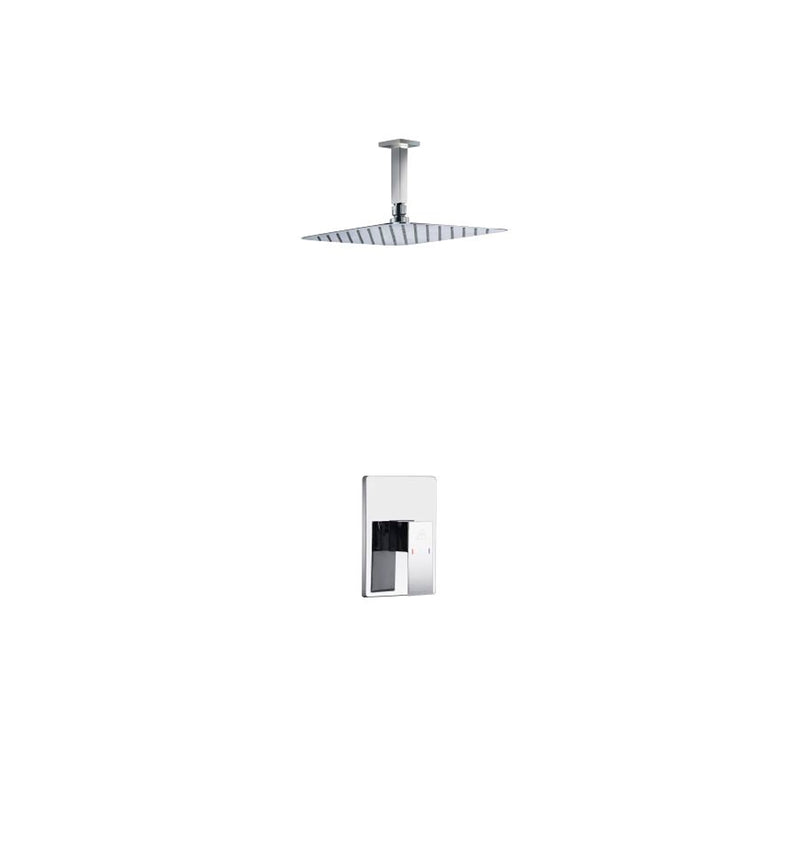 KubeBath Aqua Piazza Chrome Shower Set with 12" Ceiling Mount Square Rain Shower CR3001V