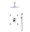 KubeBath Aqua Piazza Brass Shower Set with 12" Ceiling Mount Square Rain Shower 4 Body Jets and Handheld CR3004JHH3V