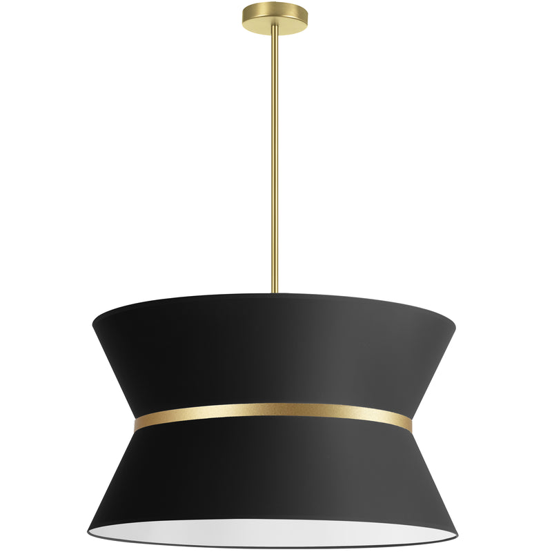 Dainolite 4 Light Incandescent Chandelier Aged Brass with Gold Ring Black Shade CTN-244C-AGB-797