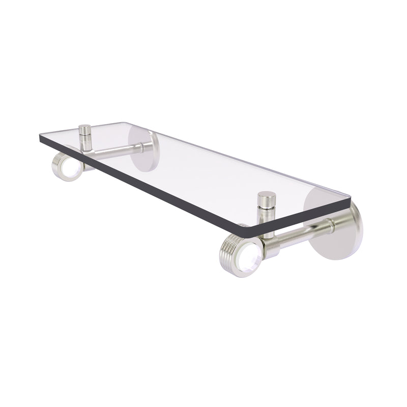 Allied Brass Clearview Collection 16 Inch Glass Shelf with Groovy Accents CV-1G-16-SN