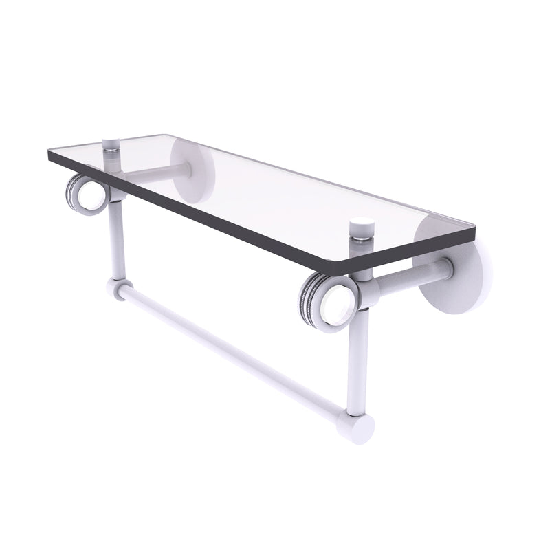 Allied Brass Clearview Collection 16 Inch Glass Shelf with Towel Bar and Dotted Accents CV-1TBD-16-WHM