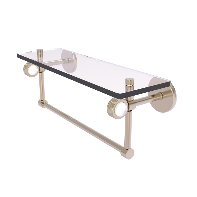 Allied Brass Clearview Collection 16 Inch Glass Shelf with Towel Bar and Groovy Accents CV-1TBG-16-PEW