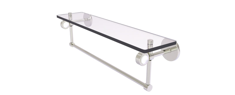 Allied Brass Clearview Collection 22 Inch Glass Shelf with Towel Bar and Groovy Accents CV-1TBG-22-SN