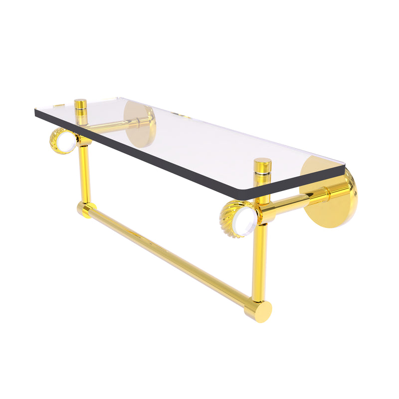 Allied Brass Clearview Collection 16 Inch Glass Shelf with Towel Bar and Twisted Accents CV-1TBT-16-PB