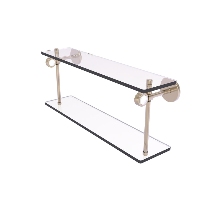 Allied Brass Clearview Collection 16 Inch Two Tiered Glass Shelf with Groovy Accents CV-2G-16-PEW