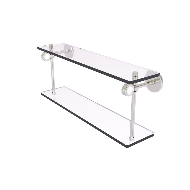 Allied Brass Clearview Collection 16 Inch Two Tiered Glass Shelf with Groovy Accents CV-2G-16-SN
