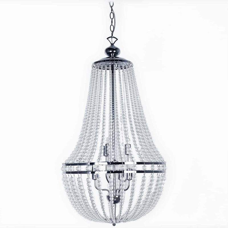 Dainolite 6 Light Incandescent Chandelier Pc with Clr Glass Beads DAW-386C-PC-CLR