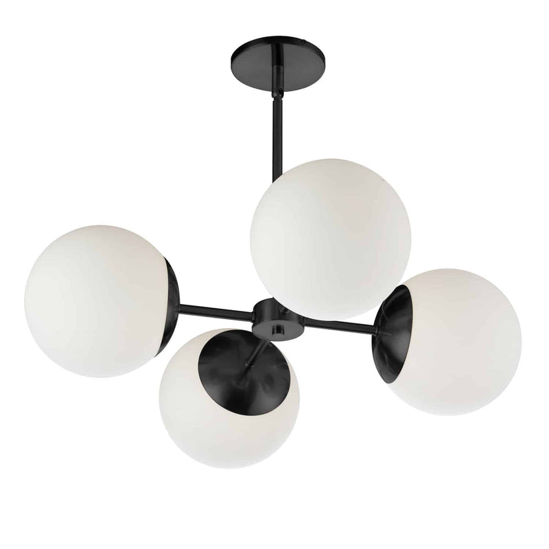 Dainolite 4 Light Halogen Chandelier Matte Black Finish with White Glass DAY-244C-MB