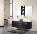 Design Element Portland 61" Double Sink - Wall Mount Vanity Set in Espresso