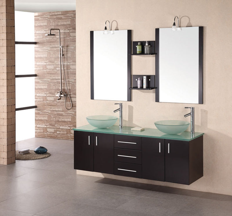 Design Element Portland 61" Double Sink - Wall Mount Vanity Set in Espresso