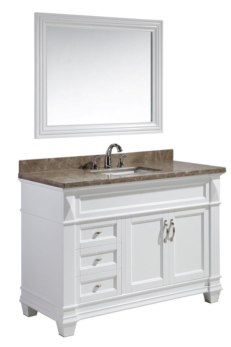 Design Element Hudson 48" Single Sink Vanity Set in White with Crema Marfil Marble Top