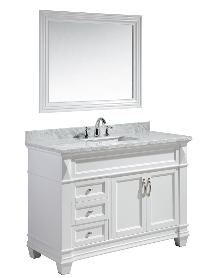 Design Element Hudson 48" Single Sink Vanity Set in White with White Carrara Marble Countertop