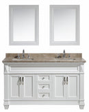 Design Element Hudson 61" Double Sink Vanity Set in White with Crema Marfil Marble Countertop