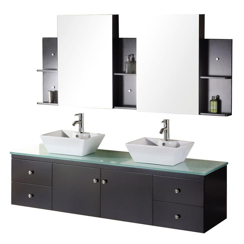 Design Element Portland 72" Double Sink - Wall Mount Vanity Set in Espresso